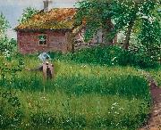 Olof Sager-Nelson Flicka pa blomsterang painting